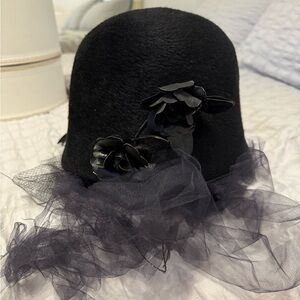 Christian Dior Chapeaux Black Women's Hat with Floral and Mesh Accent